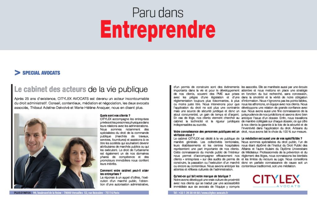 CITYLEX AVOCATS, acteur incontournable du droit administratif. Conseil, contentieux, médiation et négociation